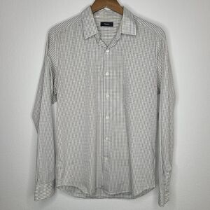 Theory Men's Gray Checkered Shirt Button Up Medium
